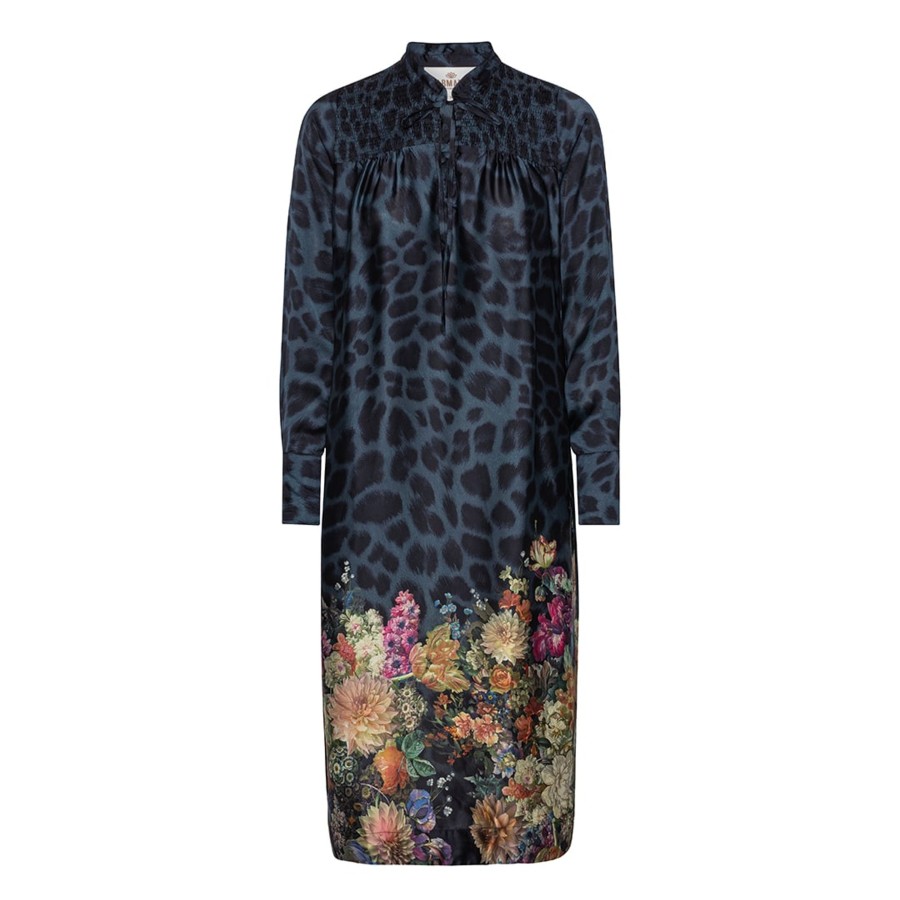 Toj Karmamia Copenhagen Midi Kjoler | Joelle Dress - Navy Flower Leopard