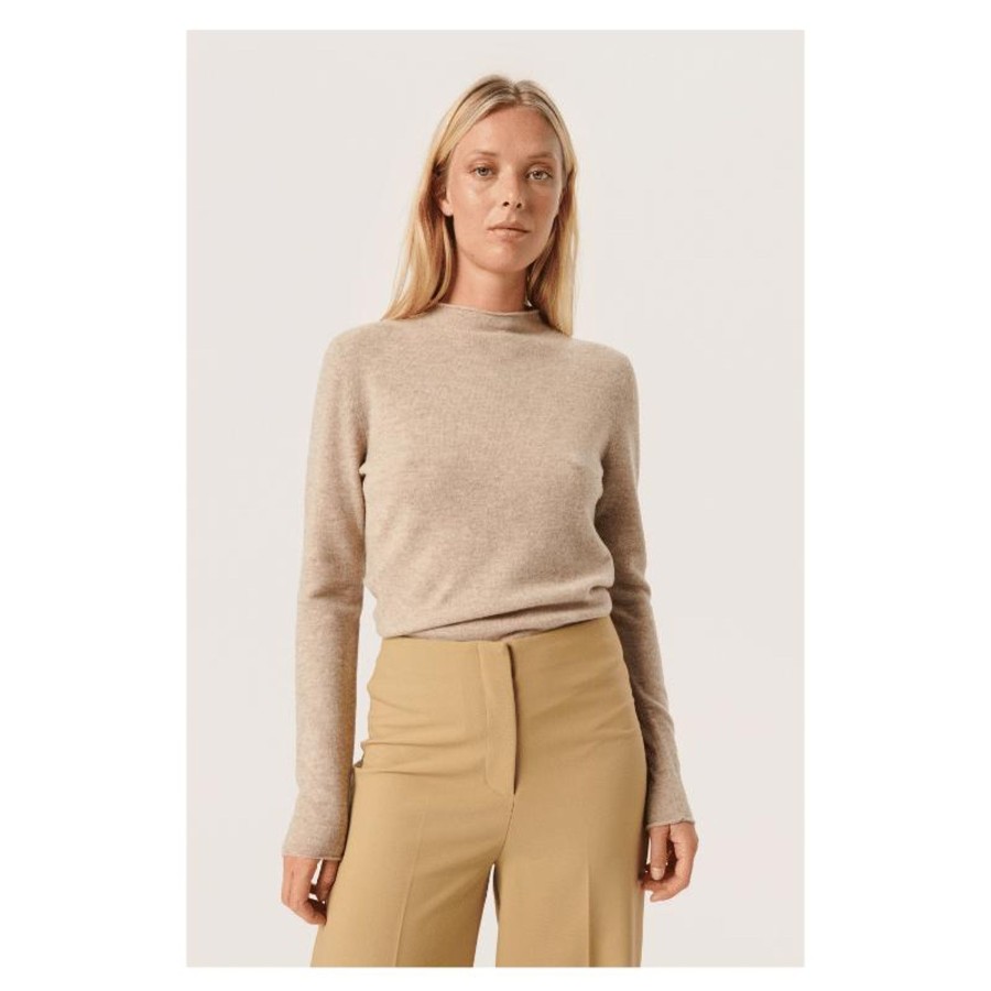 Toj Soaked in Luxury Strik | Molina Mockneck Pullover - Taupe