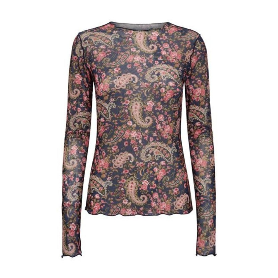 Toj Liberté Bluser | Mesh Top - Navy Red Rose